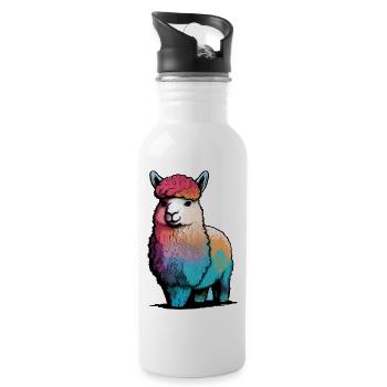 Alpaka Lama Regenbogen - Trinkflasche mit integriertem Trinkhalm - Weiß - Rechts