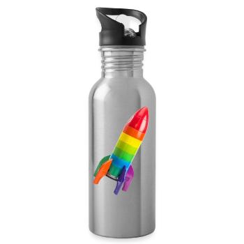 A colorful rocket on an inclined trajectory - Water bottle with straw - silver - Right
