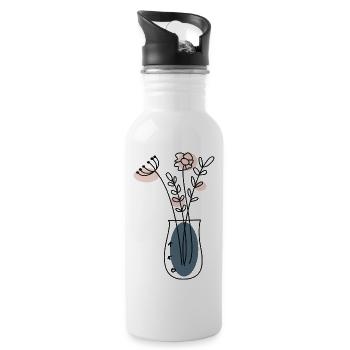 Bouquet de fleurs dans son vase - Gourde avec paille intégrée - blanc - Droite