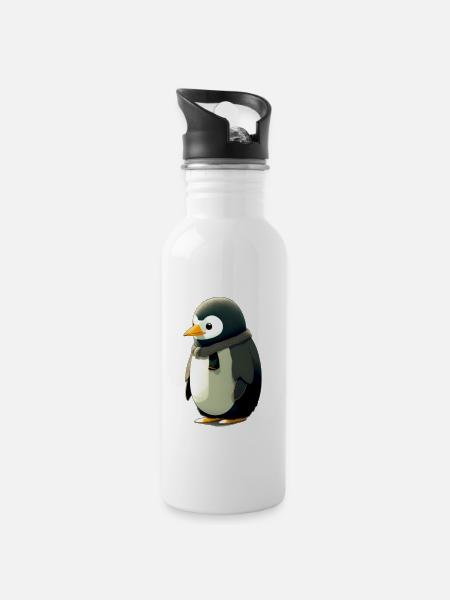 A cute, chubby penguin - Water bottle with straw - white