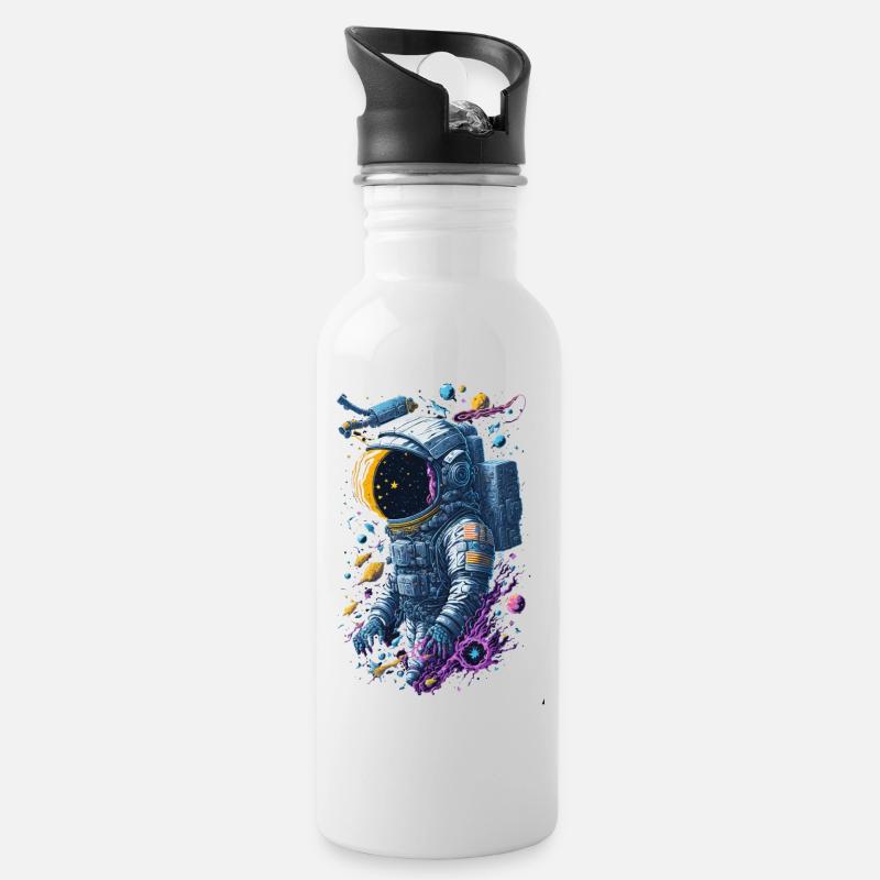 Astronaut - Trinkflasche mit integriertem Trinkhalm - Weiß