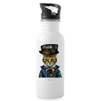 Crazy Cat- Hat - Trinkflasche mit integriertem Trinkhalm - Weiß - Rechts