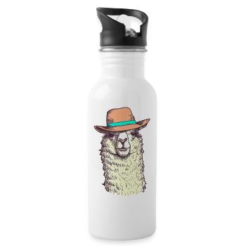 Funny hat llama - Water bottle with straw - white - Right
