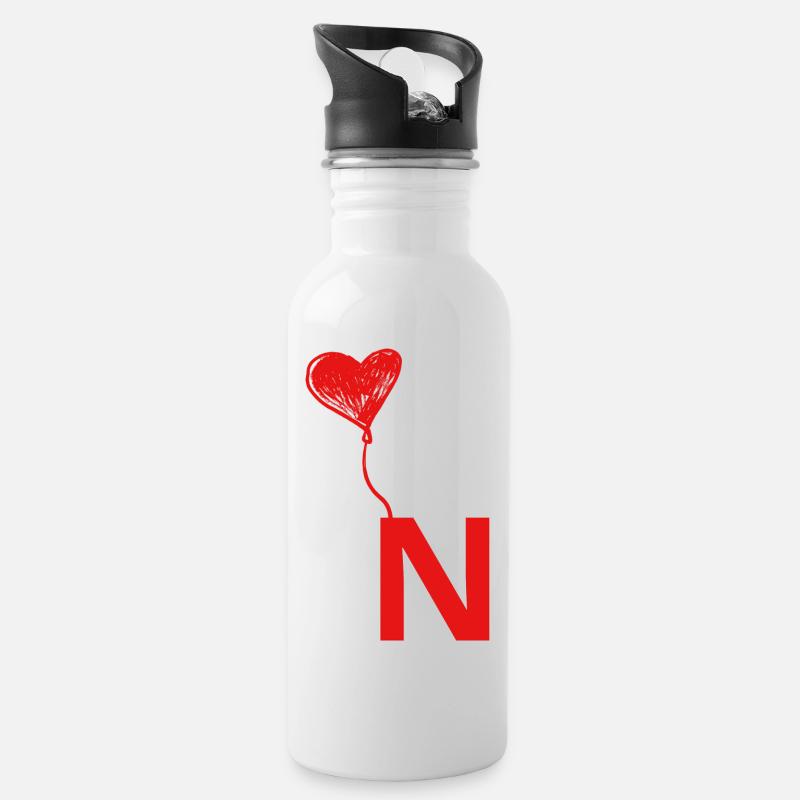 Buchstabe n Herz - Trinkflasche mit integriertem Trinkhalm - Weiß