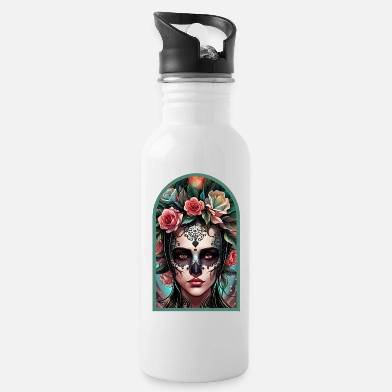 Tag der Toten - Dia de los Muortos - Trinkflasche mit integriertem Trinkhalm - Weiß