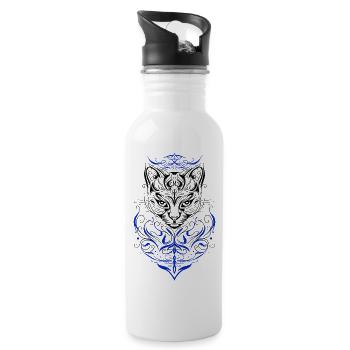 Katze Tattoo Tribal Cat - Water bottle with straw - white - Right