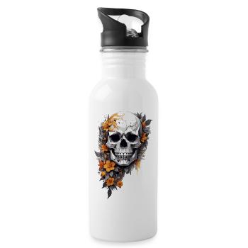 Totenkopf mit Blumen - Trinkflasche mit integriertem Trinkhalm - Weiß - Rechts