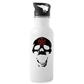 Schwarzer Totenkopf und rotes Pentagramm - Trinkflasche mit integriertem Trinkhalm - Weiß - Rechts