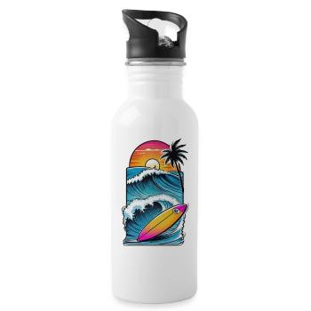 Surfing Beach Palm Tree Sunshine Holidays - Water bottle with straw - white - Right