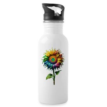 Rainbowcore Sunflower | Vincent van Gogh Style - Trinkflasche mit integriertem Trinkhalm - Weiß - Rechts