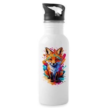 Baby Fox - Cute Red Fox - Colorful Fox - Water bottle with straw - white - Right
