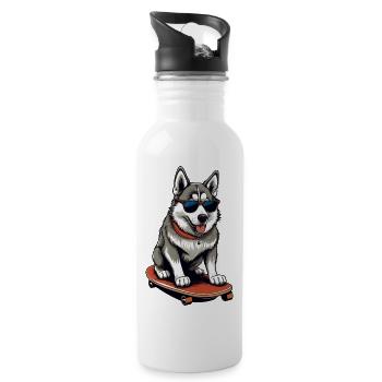 Husky mignon sur planche à roulettes - Gourde avec paille intégrée - blanc - Droite
