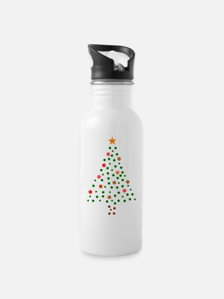 Weihnachtsbaum - Gepunktet - Trinkflasche mit integriertem Trinkhalm - Weiß