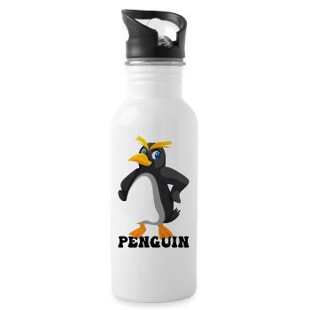 Bold Yellow Eyebrow Penguin - Water bottle with straw - white - Right