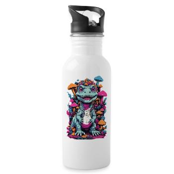 Psychedelischer Dinosaurier Pilz für Naturfans - Trinkflasche mit integriertem Trinkhalm - Weiß - Rechts