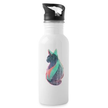 Neon Katze Kunst - Trinkflasche mit integriertem Trinkhalm - Weiß - Rechts