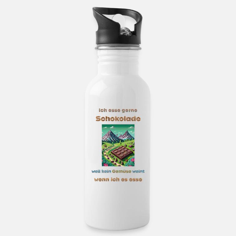 Ich esse gerne Schokolade - Trinkflasche mit integriertem Trinkhalm - Weiß
