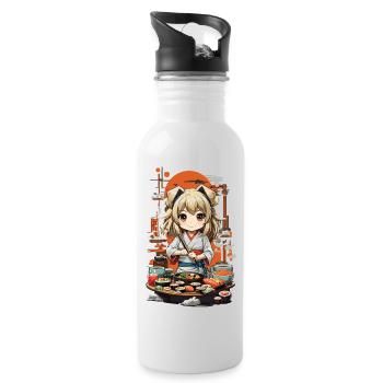 Kawaii Anime Sushi Girl Streetwear Food Design - Gourde avec paille intégrée - blanc - Droite