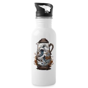 Japan Coffee Aesthetics Ukiyo-E Wave for Coffee Fans - Water bottle with straw - white - Right