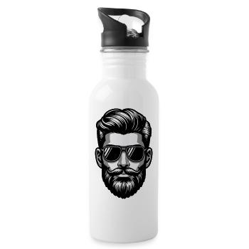 Stilvoller und trendiger Mann mit Bart - Trinkflasche mit integriertem Trinkhalm - Weiß - Rechts