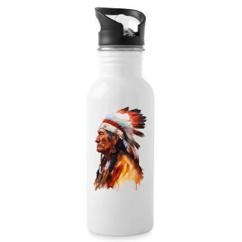 Indianer Häuptling Ureinwohner Stamm Apache Sioux - Trinkflasche mit integriertem Trinkhalm - Weiß - Rechts