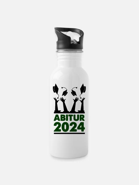 abitur 2024 - Trinkflasche mit integriertem Trinkhalm - Weiß