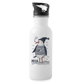 Moin Möwe Matrose Kapitän Seemann Nordsee Ostsee - Trinkflasche mit integriertem Trinkhalm - Weiß - Rechts