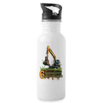 Bagger 6 Geburtstag Baumaschine Baumaschinen - Trinkflasche mit integriertem Trinkhalm - Weiß - Rechts