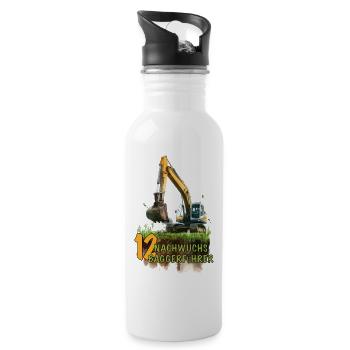Bagger 12 Geburtstag Baumaschine Baumaschinen - Trinkflasche mit integriertem Trinkhalm - Weiß - Rechts
