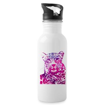 Rosa Leopardenkopf - Trinkflasche mit integriertem Trinkhalm - Weiß - Rechts