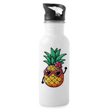 Ananas mit Sonnenbrille - Trinkflasche mit integriertem Trinkhalm - Weiß - Rechts