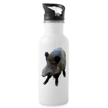 Sanglier Sanglier Porc Truie Cochon - Gourde avec paille intégrée - blanc - Droite
