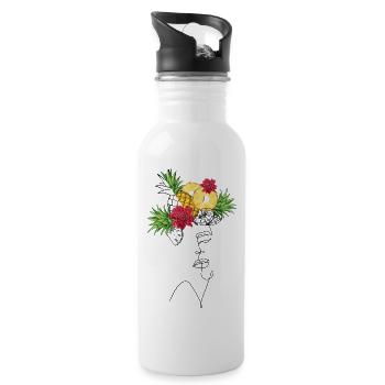 Ananas Lady Lineart - Trinkflasche mit integriertem Trinkhalm - Weiß - Rechts
