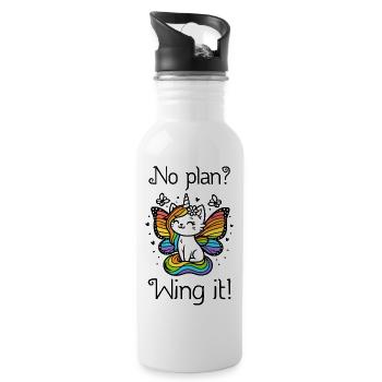 No plan? Wing it! Winged Unicorn Cat (colorful) - Water bottle with straw - white - Right