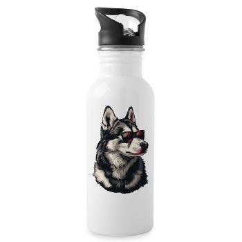 Chien husky avec lunettes de soleil - Gourde avec paille intégrée - blanc - Droite