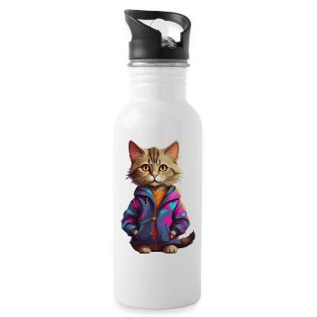 Stilvolle Stadtkatze - Trinkflasche mit integriertem Trinkhalm - Weiß - Rechts
