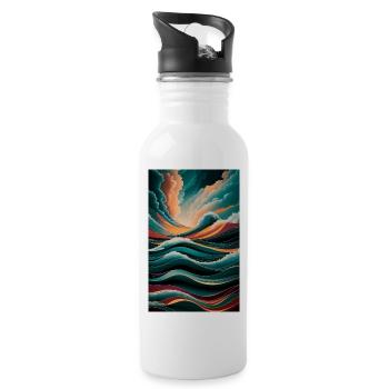 Surreale Wellen & Wolken Lebendige abstrakte Landschaft - Trinkflasche mit integriertem Trinkhalm - Weiß - Rechts