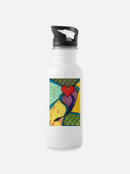 Herz - Trinkflasche mit integriertem Trinkhalm - Weiß