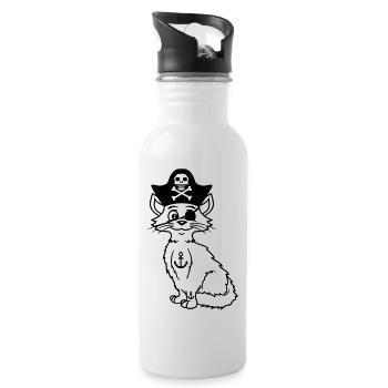 Cute Pirate Cats Buccaneer Eye Patch Hat Costume - Water bottle with straw - white - Right