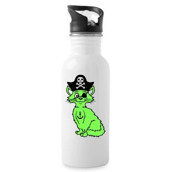 Cute Pirate Cats Buccaneer Eye Patch Hat Costume - Water bottle with straw - white - Right