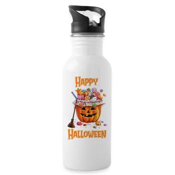Halloween – Happy Halloween Pumpkin with Candy - Water bottle with straw - white - Right