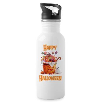 Halloween – Happy Halloween Pumpkin with Candy - Water bottle with straw - white - Right