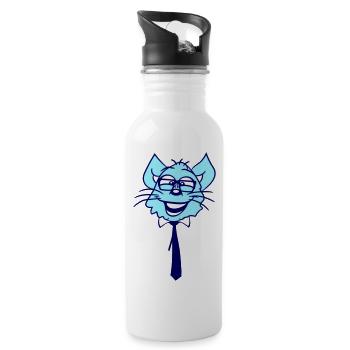 Schlaue Nerd Katze Hornbrille Geek Krawatte Brille - Trinkflasche mit integriertem Trinkhalm - Weiß - Rechts