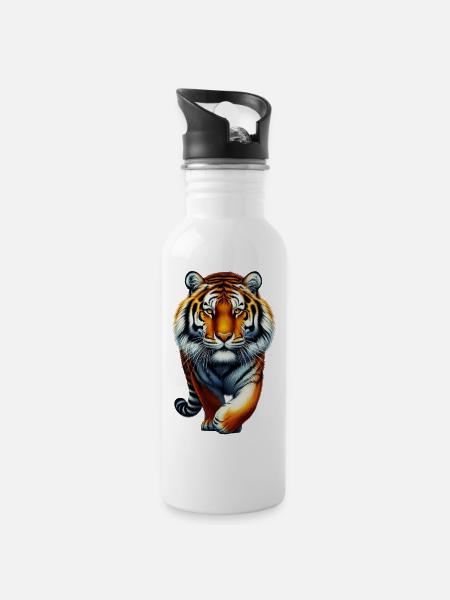 Tiger - Trinkflasche mit integriertem Trinkhalm - Weiß