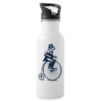 Frog on a penny-farthing - Water bottle with straw - white - Right
