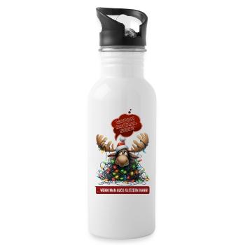 LUSTIGER ELCH | Weihnachtspulli | ugly sweater - Trinkflasche mit integriertem Trinkhalm - Weiß - Rechts