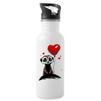 Erdmännchen Herz Luftballon - Heartful Creatures - Trinkflasche mit integriertem Trinkhalm - Weiß - Rechts