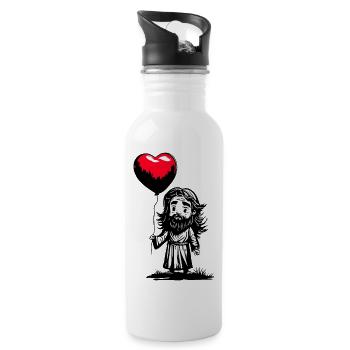 Jesus mit Herz Luftballon - Heartful Creatures - Trinkflasche mit integriertem Trinkhalm - Weiß - Rechts