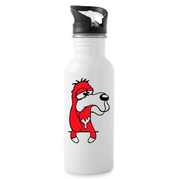 Hund Hinter Mauer Zaun Sabbert Spucke Zunge Lustig - Trinkflasche mit integriertem Trinkhalm - Weiß - Rechts