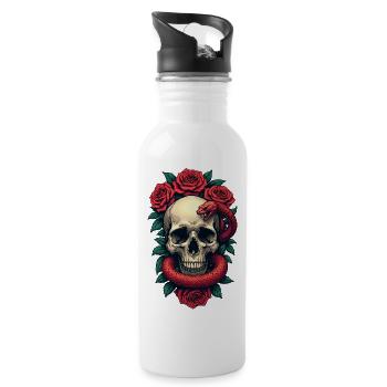 Skull Roses and Snake - Water bottle with straw - white - Right